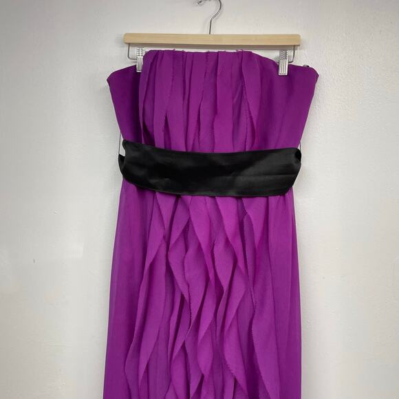 White by Vera Wang SZ 18 Amethyst Purple Strapless Ruffled Formal Chiffon Waves - Picture 4 of 11